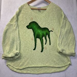 Avalin Sweater Women One Size Cotton Green w Green Dog Swirls Lagenlook Boxy USA